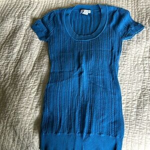 Blue cable knit short sleeved sweater